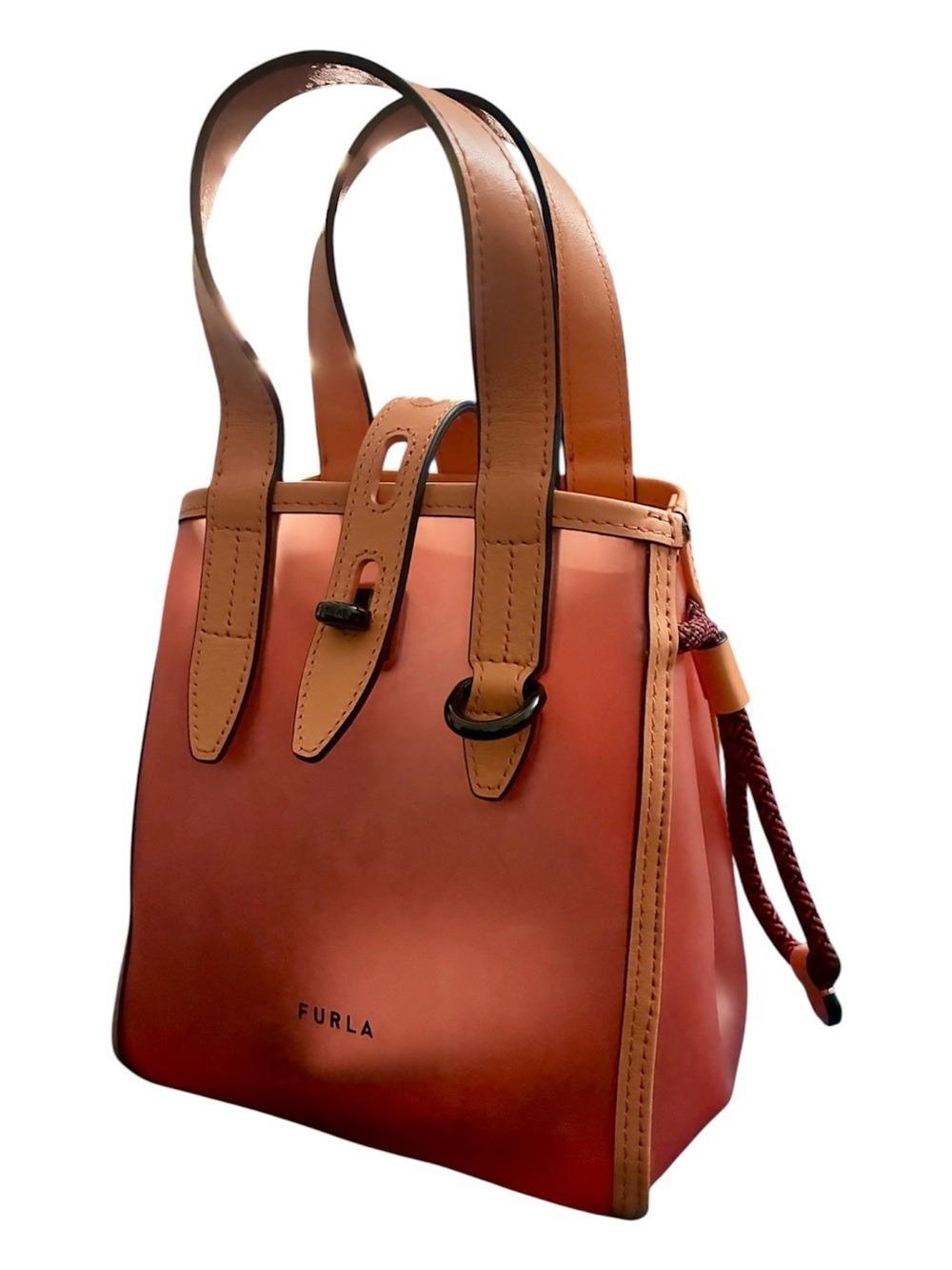 Furla Digizia Pink Jelly Tote Handbag Leather Trim Two Tone Cord Drawstring MINI - Picture 7 of 13